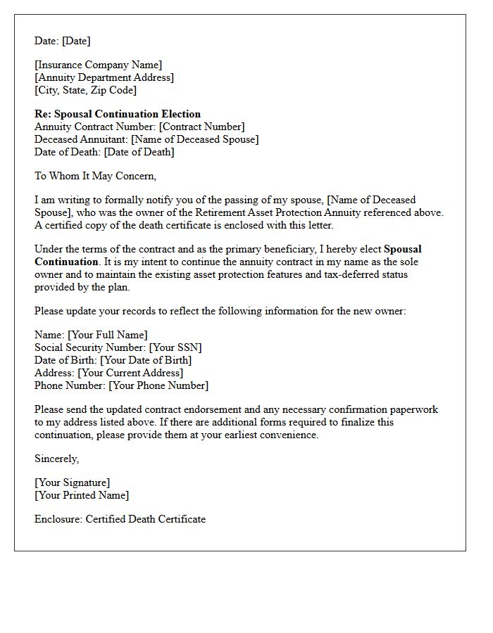 Spousal Continuation Of The Retirement Asset Protection Annuity Letter
