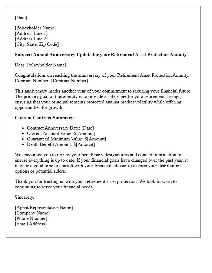 Contract Anniversary For The Retirement Asset Protection Annuity Letter