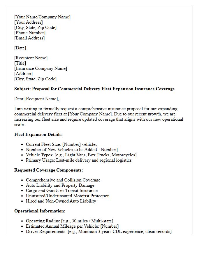 Proposal Letter for Commercial Delivery Fleet Expansion Insurance