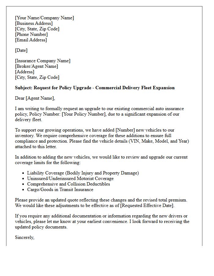 Coverage Upgrade Letter for Commercial Delivery Fleet Expansion Insurance