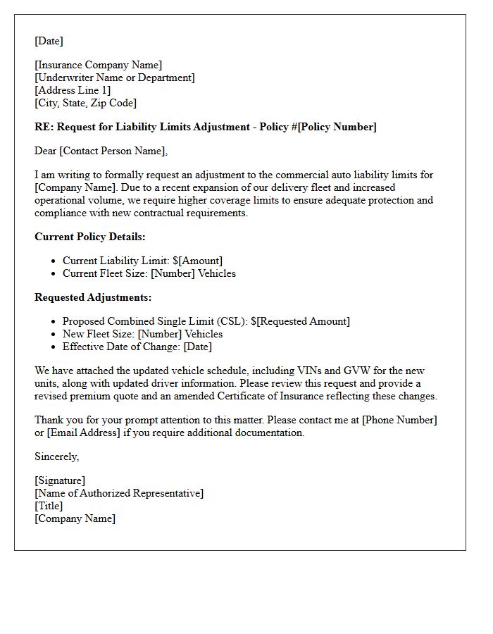 Liability Limits Adjustment Letter for Commercial Delivery Fleet Expansion Insurance