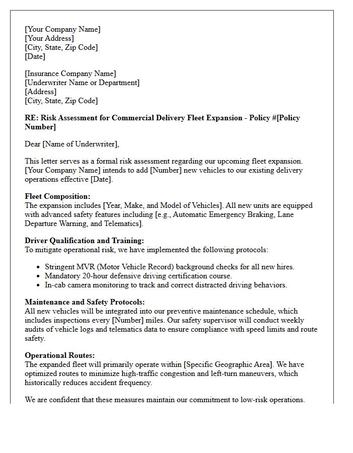 Risk Assessment Letter for Commercial Delivery Fleet Expansion Insurance