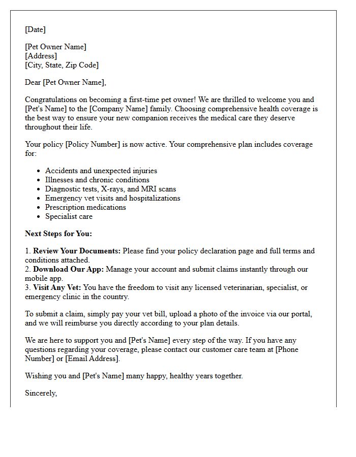 Comprehensive Health Coverage First-Time Pet Owner Letter