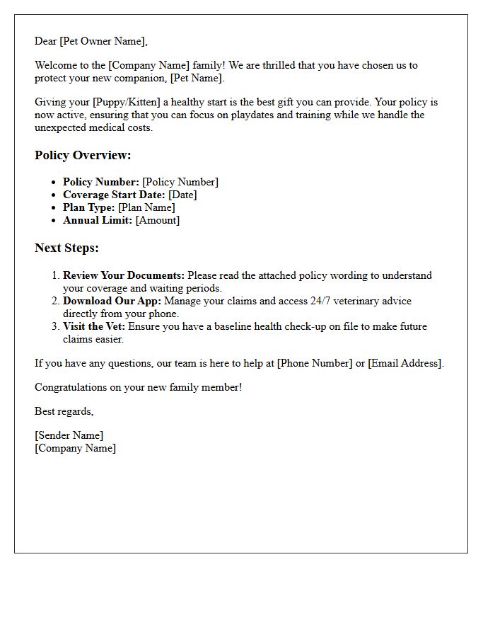 Securing Your Puppy or Kitten Pet Insurance Welcome Letter