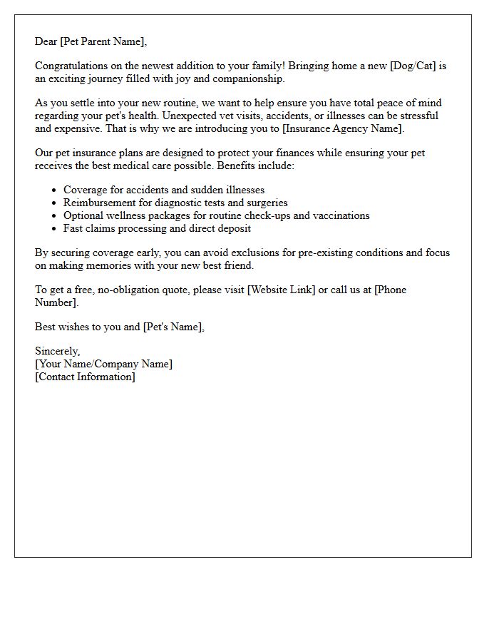 Peace of Mind for New Pet Parents Insurance Introduction Letter