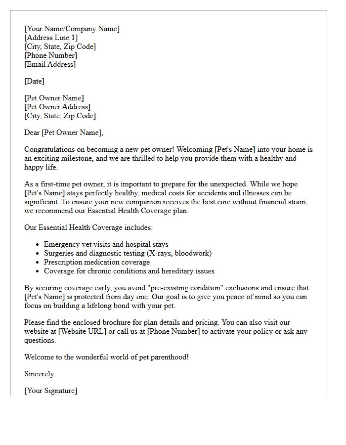 Essential Health Coverage First-Time Pet Owner Introduction Letter