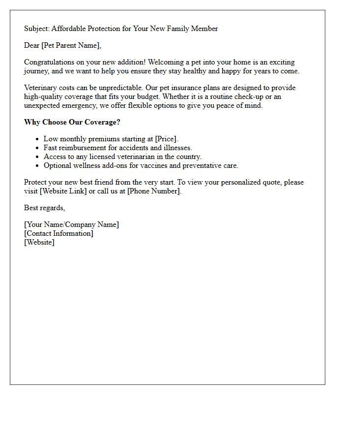 Affordable Care for Your New Pet Insurance Introduction Letter