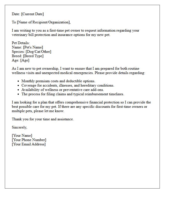 Veterinary Bill Protection First-Time Pet Owner Letter