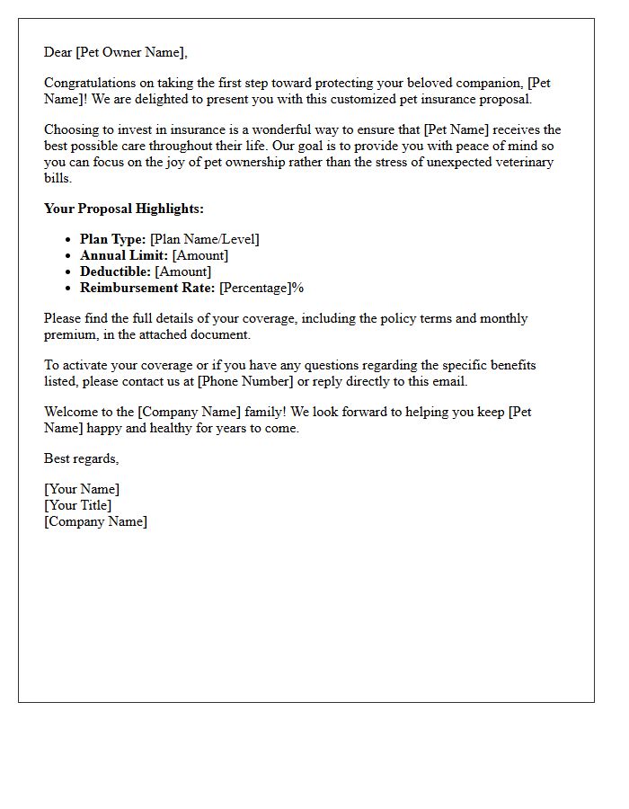 Congratulations on Your New Pet Insurance Proposal Letter