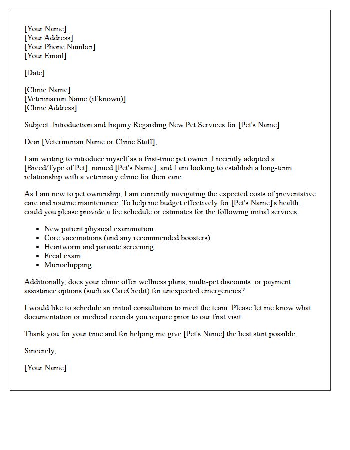Navigating Vet Costs First-Time Pet Owner Introduction Letter