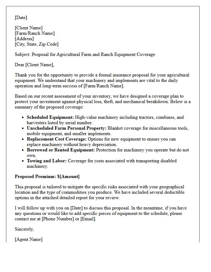 Agricultural Farm And Ranch Equipment Coverage Proposal Letter