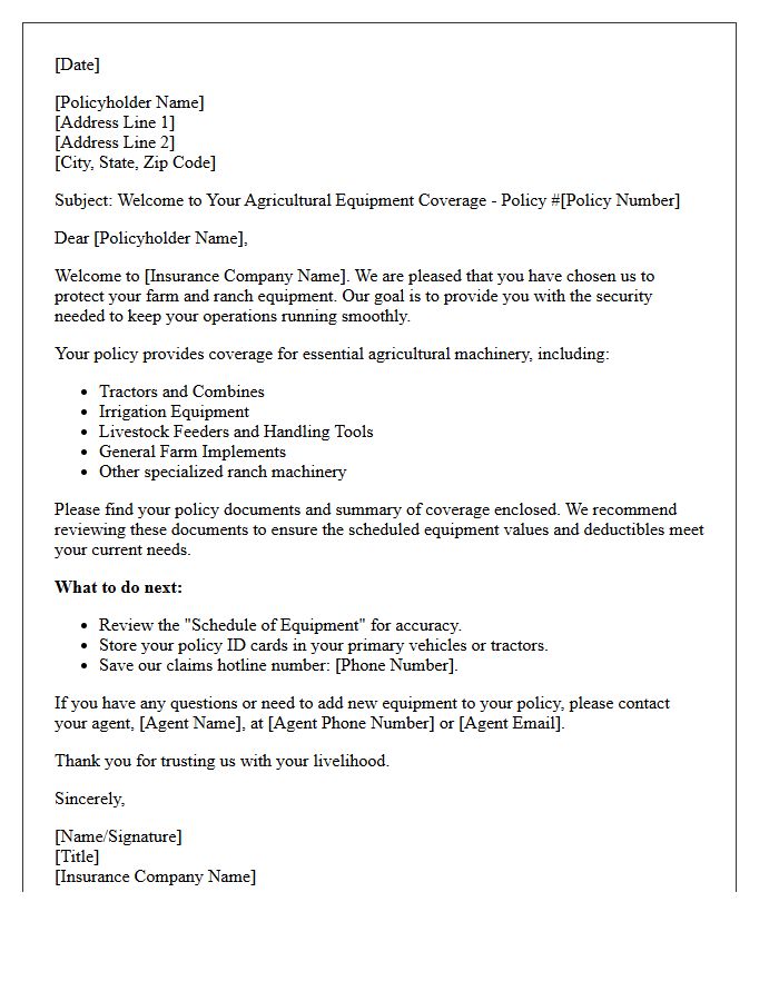 Agricultural Farm And Ranch Equipment Coverage Welcome Letter
