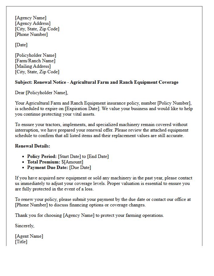 Agricultural Farm And Ranch Equipment Coverage Renewal Letter