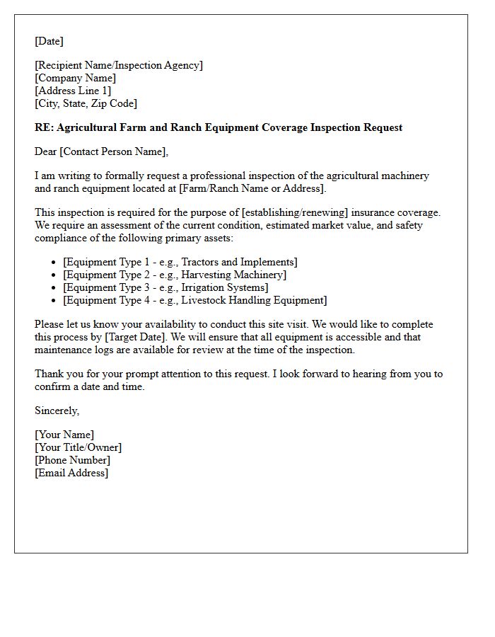 Agricultural Farm And Ranch Equipment Coverage Inspection Request Letter