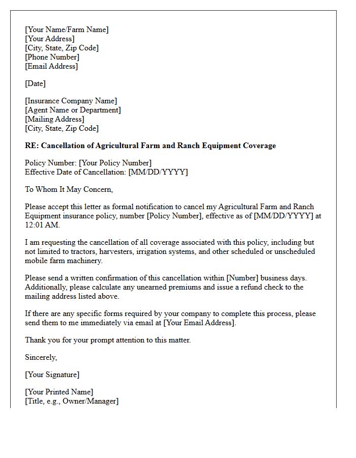 Agricultural Farm And Ranch Equipment Coverage Policy Cancellation Letter