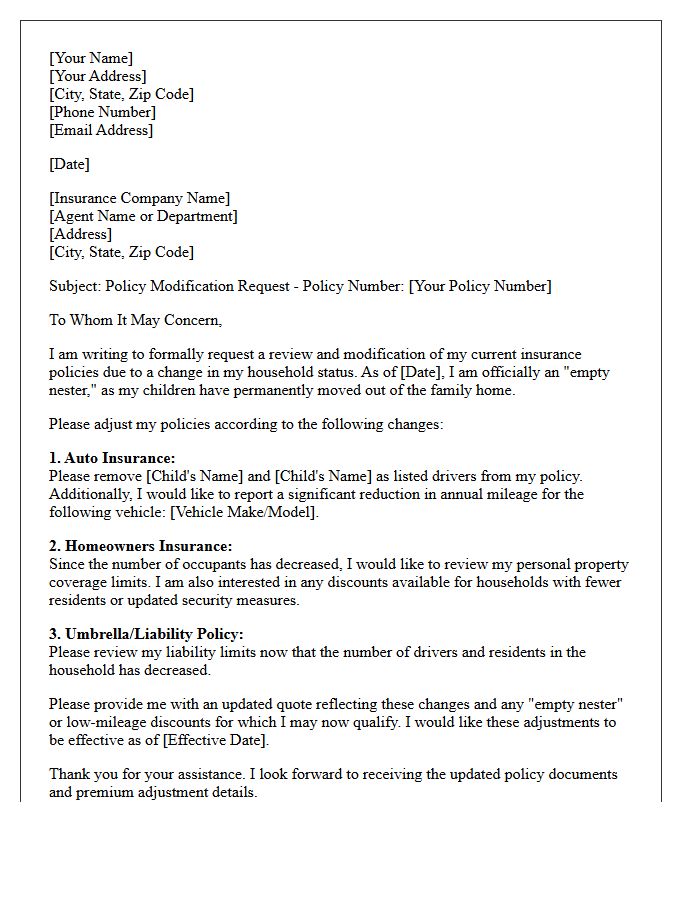 Empty Nester Policy Modification and Adjustment Letter