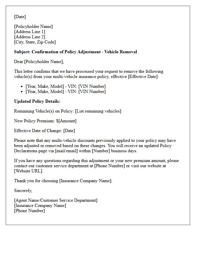 Multi-Vehicle Policy Downsizing Adjustment Letter