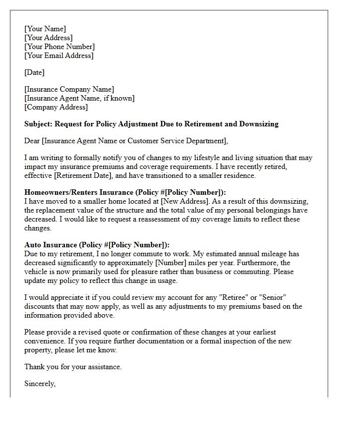 Retirement and Downsizing Insurance Adjustment Letter