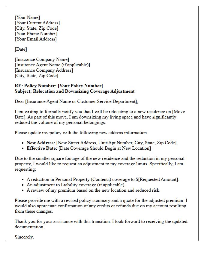 Relocation and Downsizing Coverage Adjustment Letter