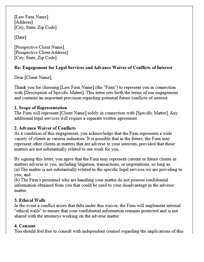 Prospective Client Advance Conflict Waiver Engagement Letter