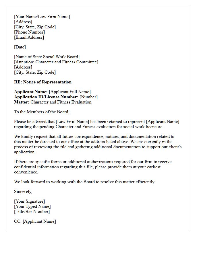 Letter of Representation for Social Worker Character and Fitness Evaluation