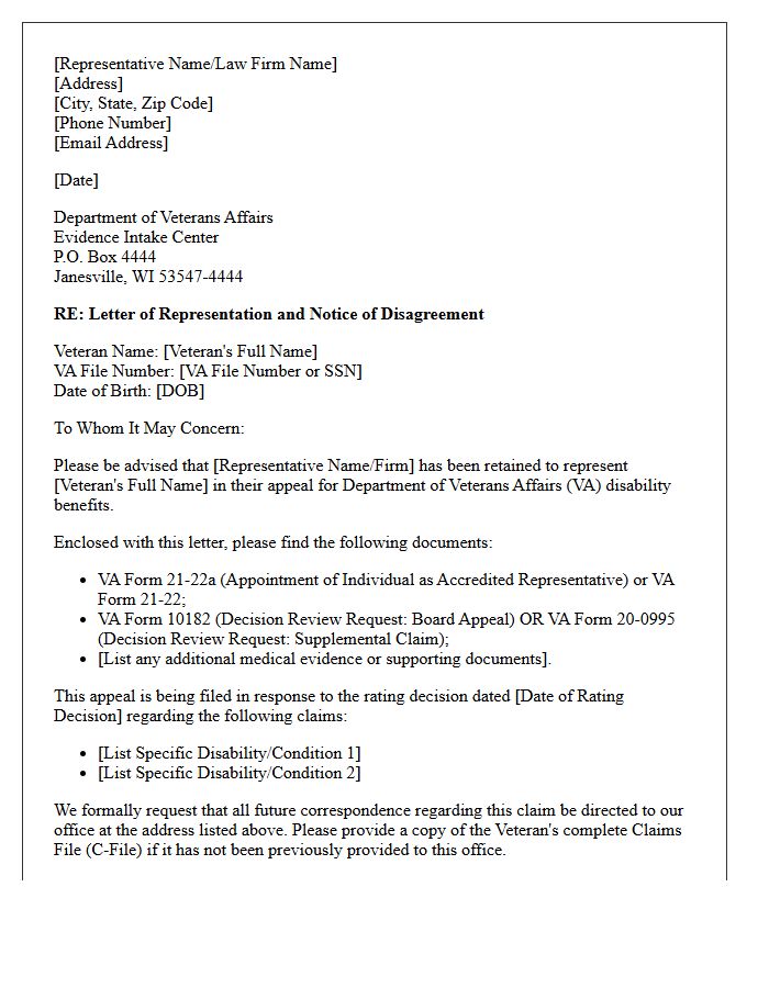 Veterans Affairs Disability Appeal Representation Letter