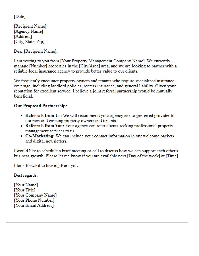 Property Management Firm And Insurance Agency Joint Referral Partnership Letter