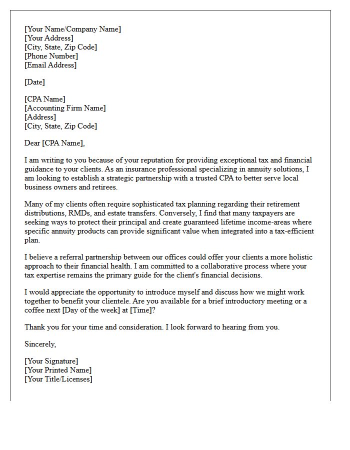 Certified Public Accountant Annuity Partnership Referral Letter
