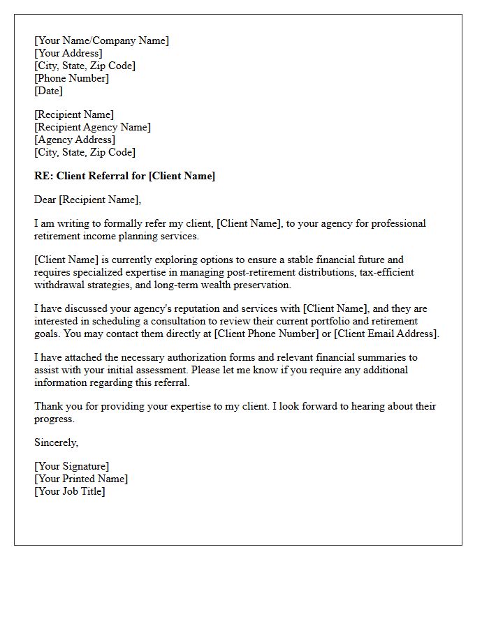 Retirement Income Planning Agency Referral Letter