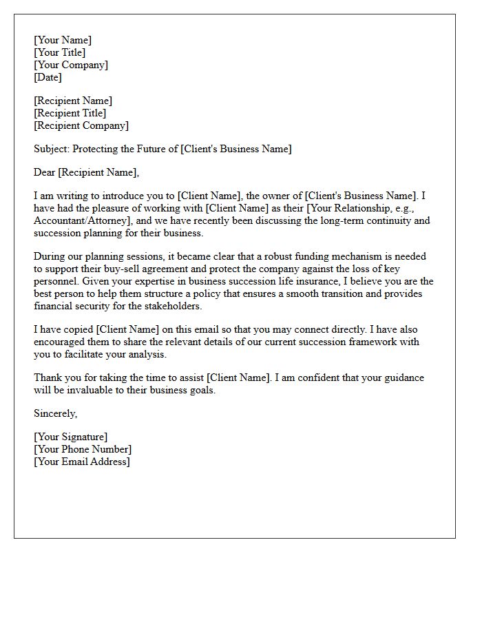 Business Succession Life Insurance Referral Letter