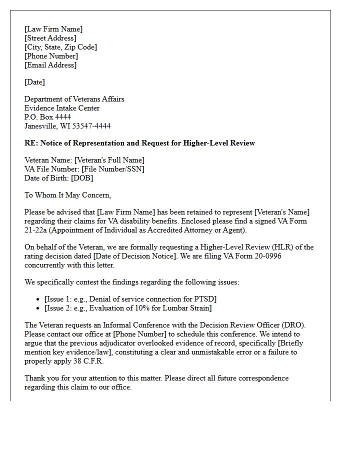 Higher-Level Review Law Firm Representation Letter