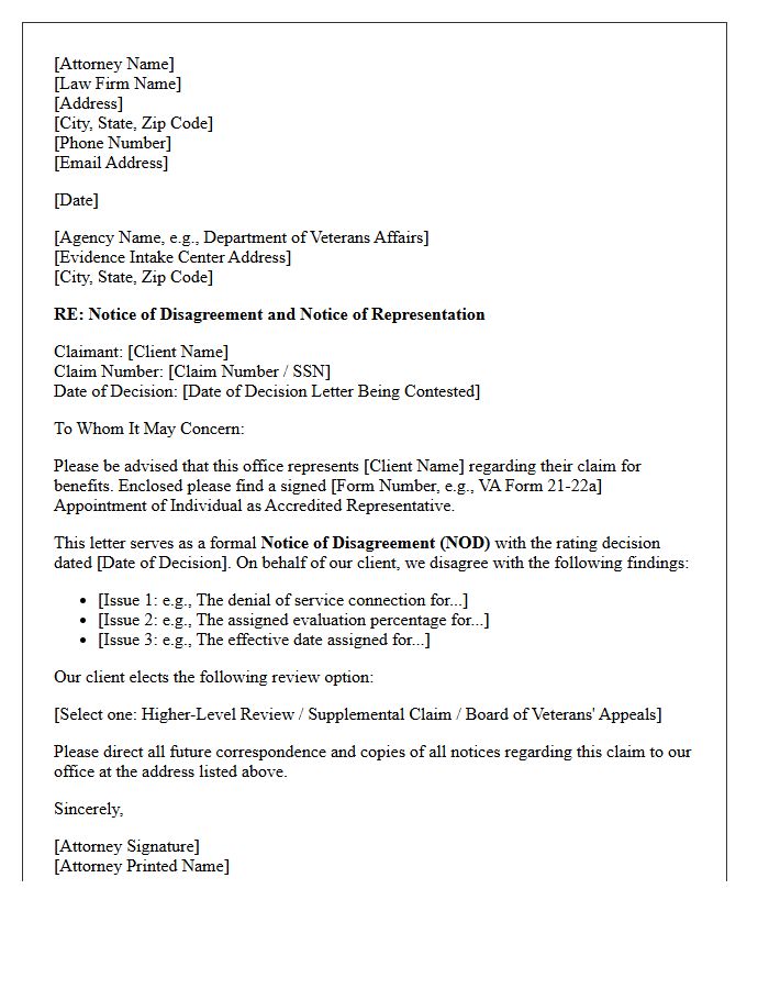 Notice of Disagreement Attorney Representation Letter