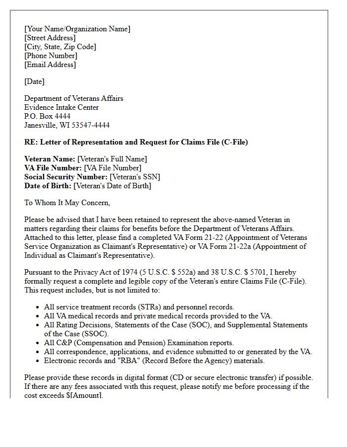 Letter of Representation Requesting Veteran Claims File