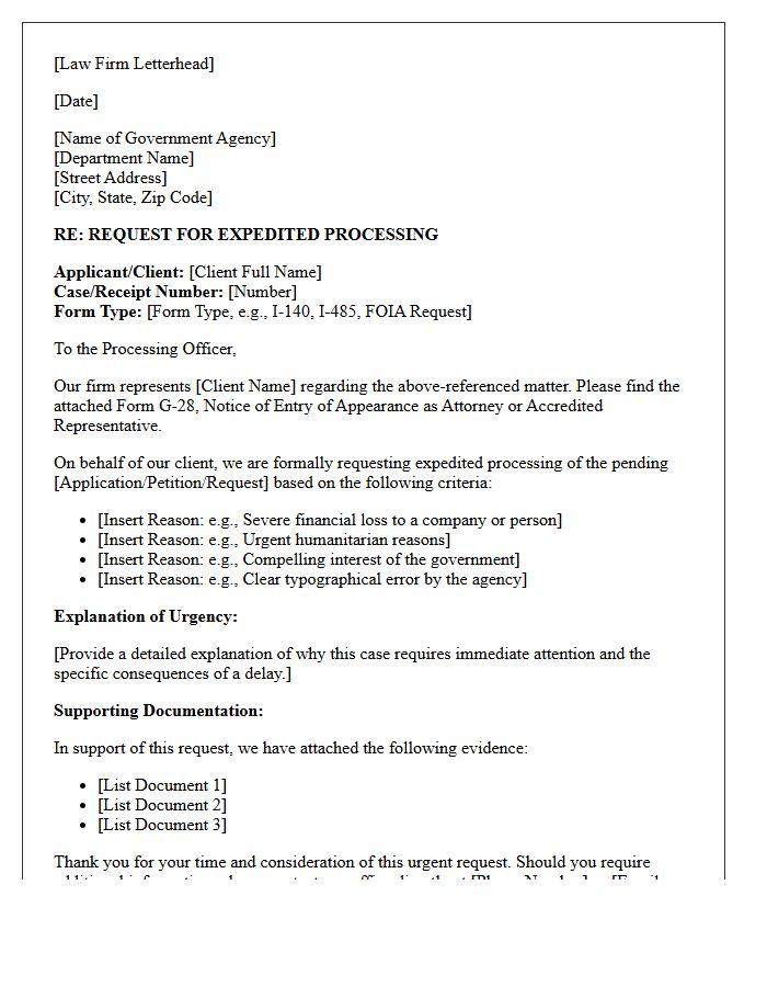 Expedited Processing Request Law Firm Representation Letter