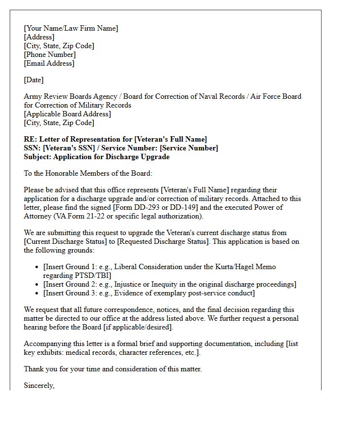 Letter of Representation for Military Discharge Upgrades