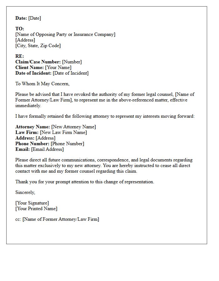 Revocation of Prior Counsel and New Attorney Representation Letter