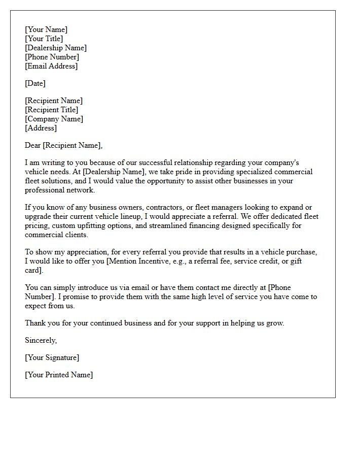 Commercial Fleet Dealer Business Auto Referral Letter