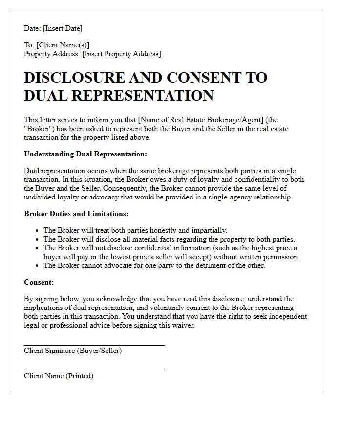 Real Estate Transaction Dual Representation Waiver Letter