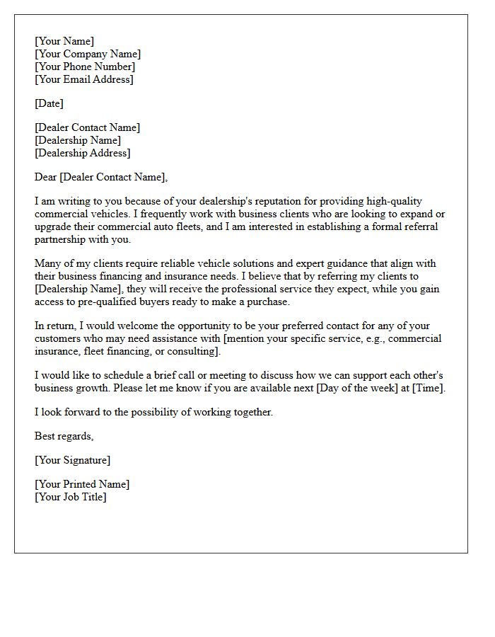 Commercial Auto Fleet Dealer Partnership Referral Letter