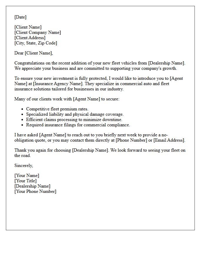 Fleet Dealership Commercial Auto Insurance Referral Letter