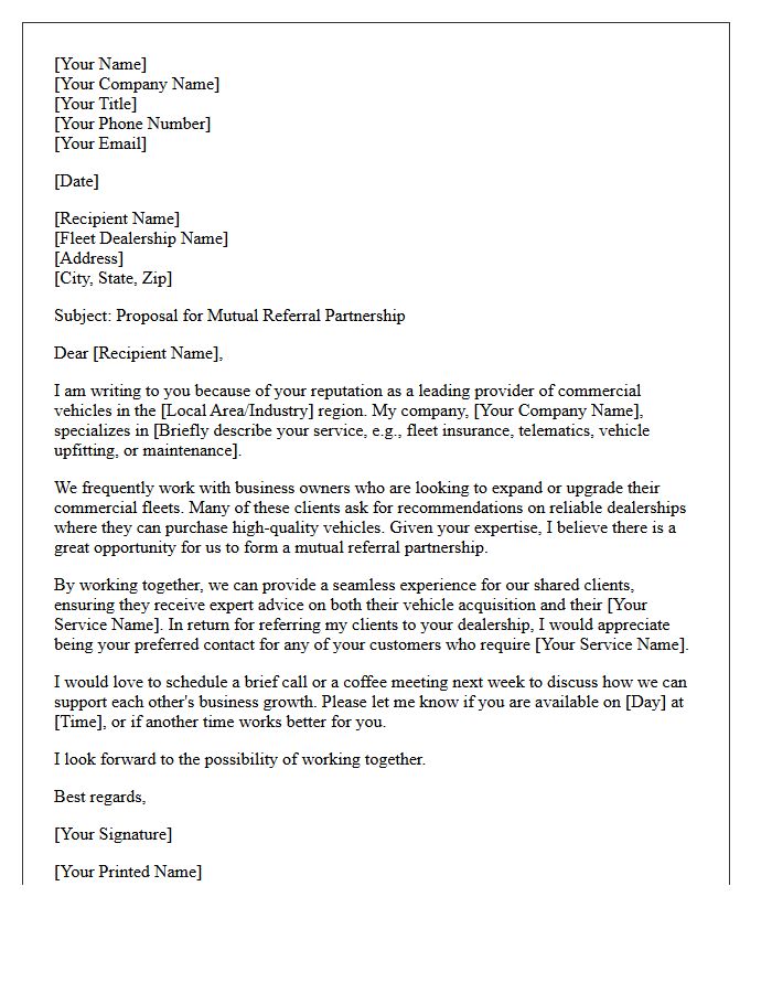 Mutual Partnership Referral Letter for Commercial Fleet Dealers