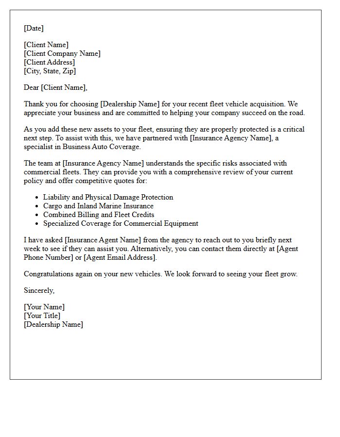 Business Auto Coverage Referral Letter from Fleet Dealerships