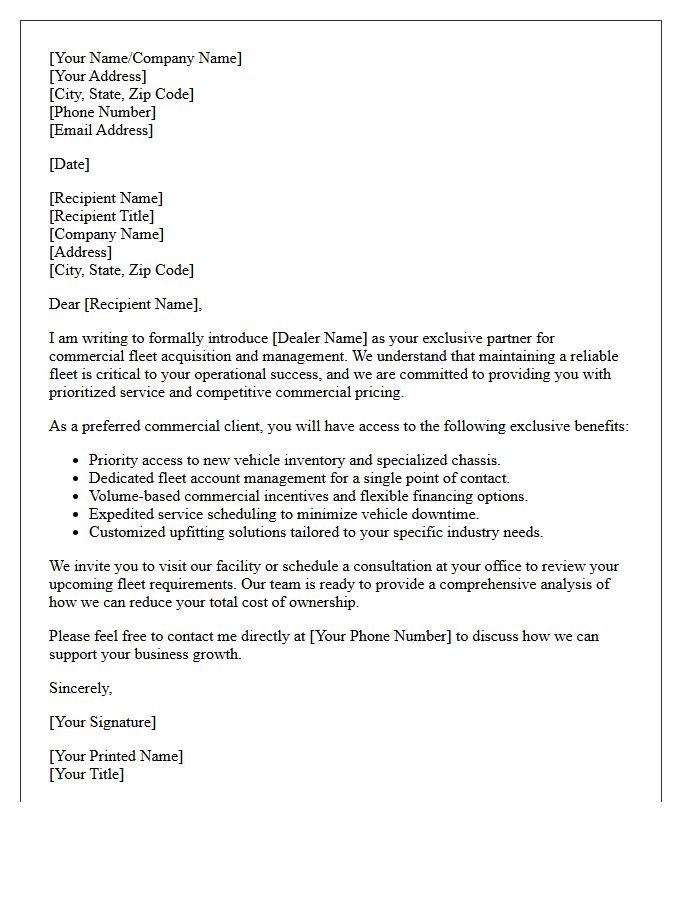 Exclusive Commercial Fleet Dealer Auto Referral Letter