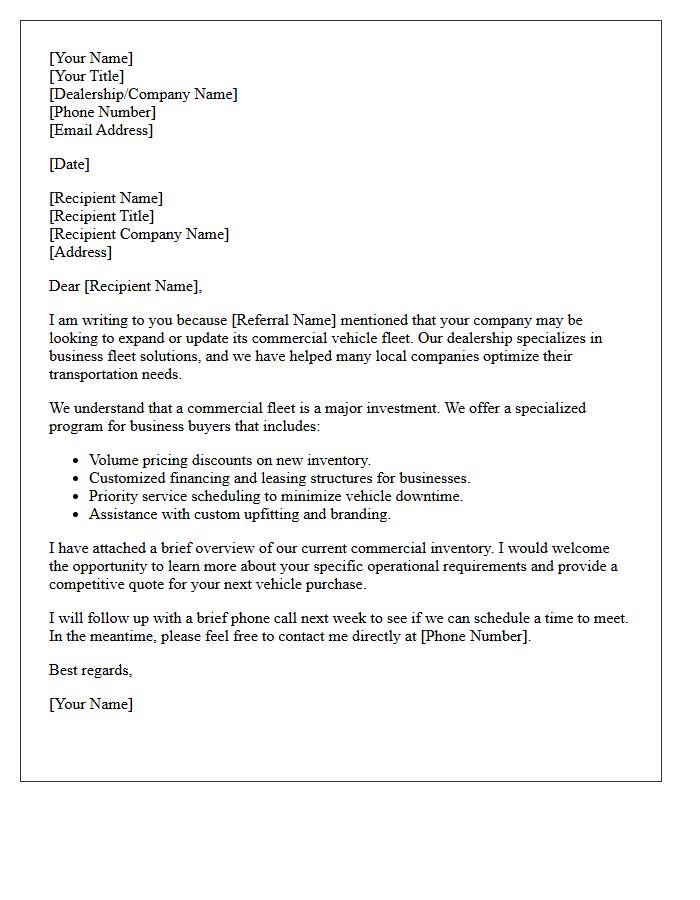 New Commercial Fleet Buyer Business Auto Referral Letter