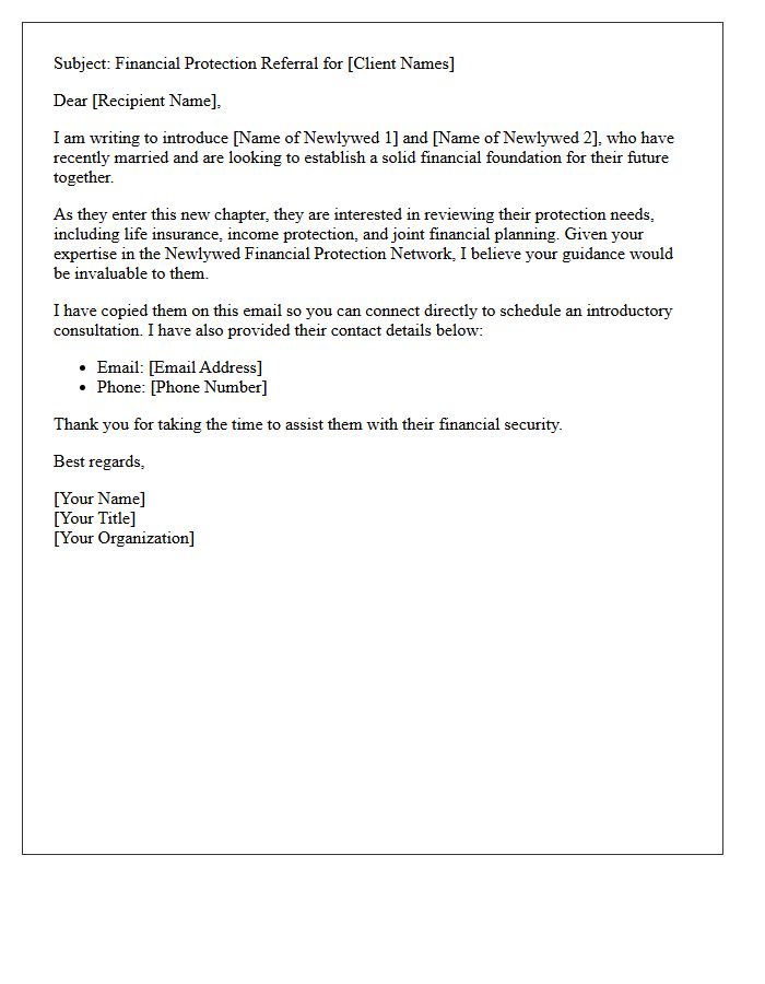 Newlywed Financial Protection Network Referral Letter