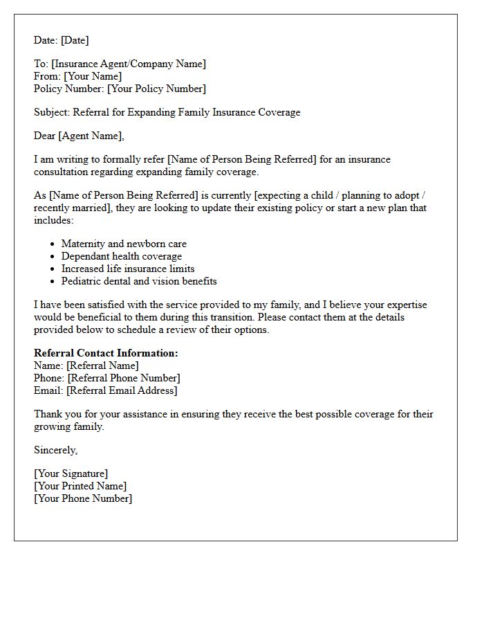 Expanding Family Insurance Coverage Referral Letter