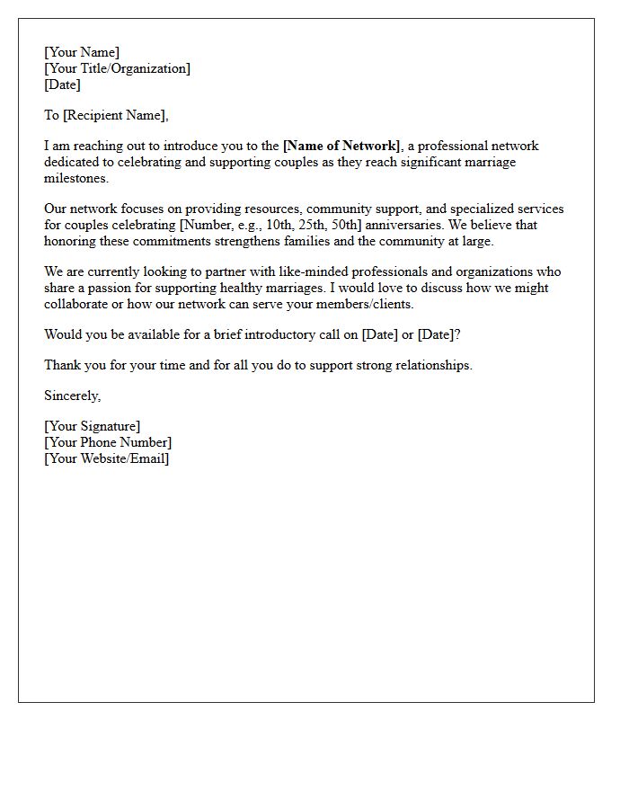 Marriage Milestone Network Introduction Letter