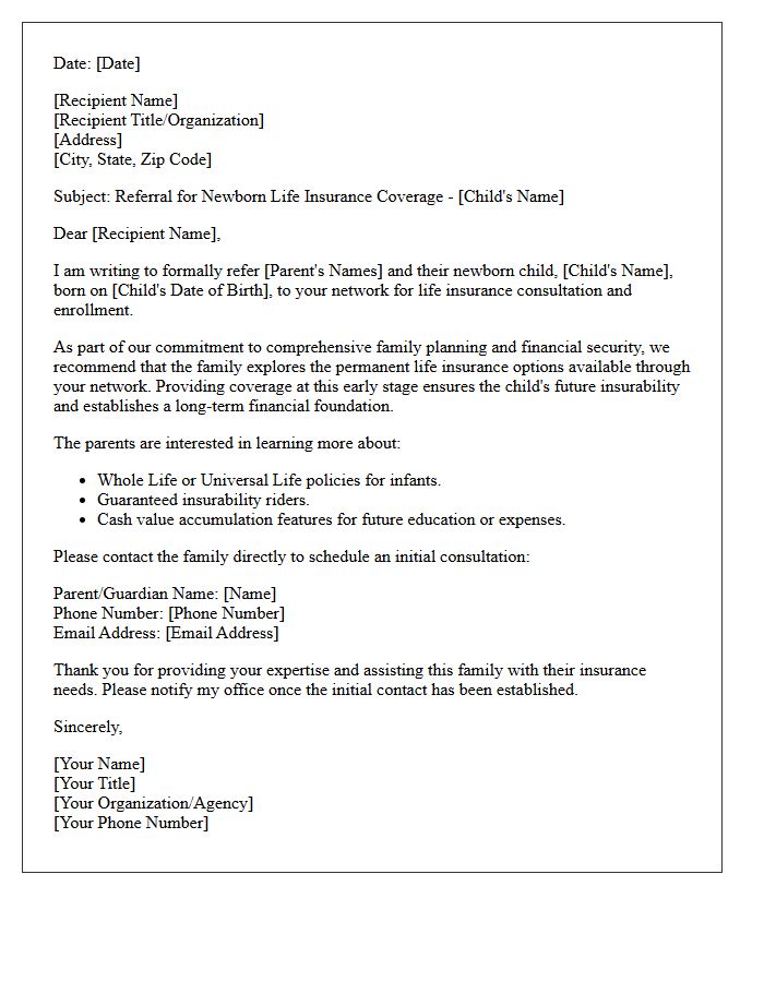 Newborn Life Insurance Network Referral Letter