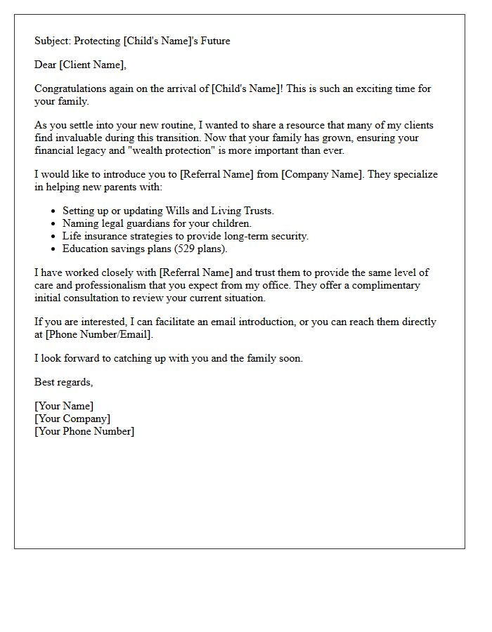 New Parents Wealth Protection Referral Letter