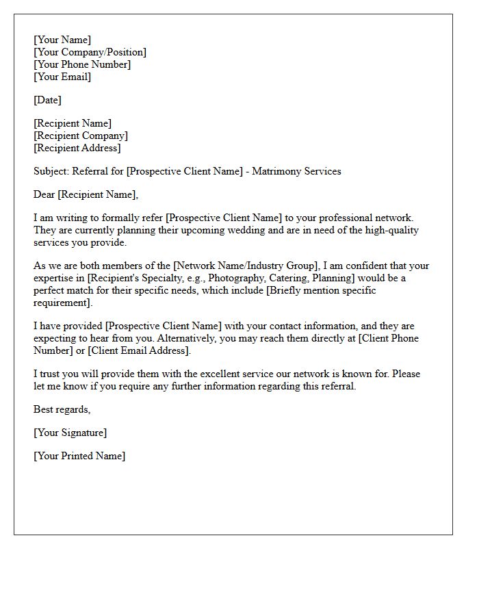 Matrimony Life Event Network Referral Letter